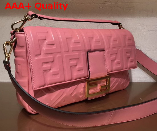 Fendi Baguette Large Bag in Pink Lambskin with All Over FF Motif Replica