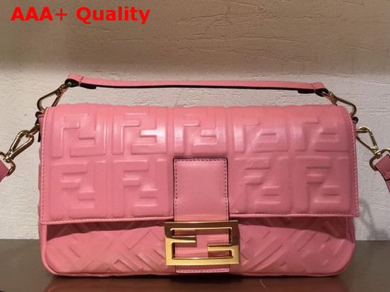 Fendi Baguette Large Bag in Pink Lambskin with All Over FF Motif Replica