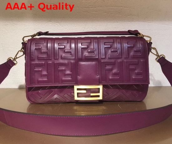 Fendi Baguette Large Bag in Purple Lambskin with All Over FF Motif Replica