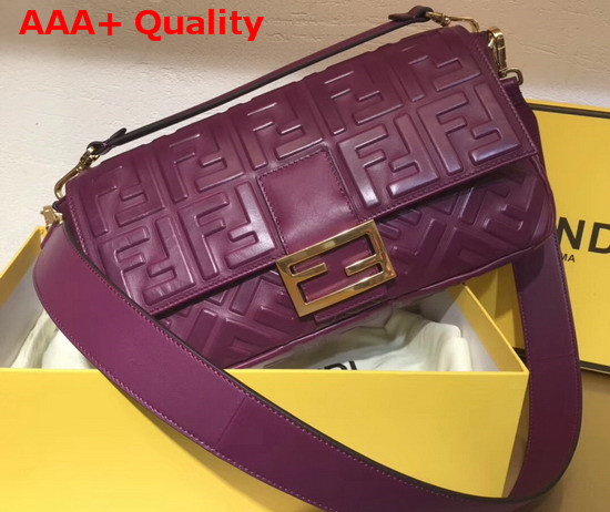 Fendi Baguette Large Bag in Purple Lambskin with All Over FF Motif Replica