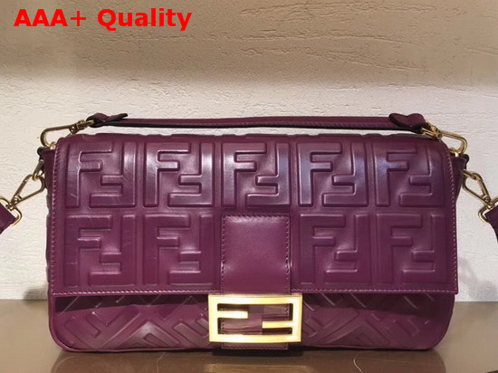 Fendi Baguette Large Bag in Purple Lambskin with All Over FF Motif Replica