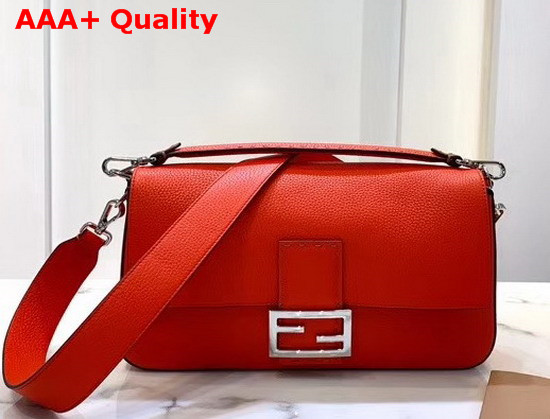 Fendi Baguette Large Bag in Red Romano Leather Replica