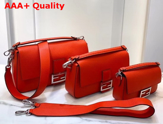 Fendi Baguette Large Bag in Red Romano Leather Replica