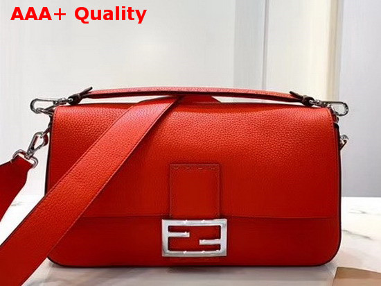 Fendi Baguette Large Bag in Red Romano Leather Replica