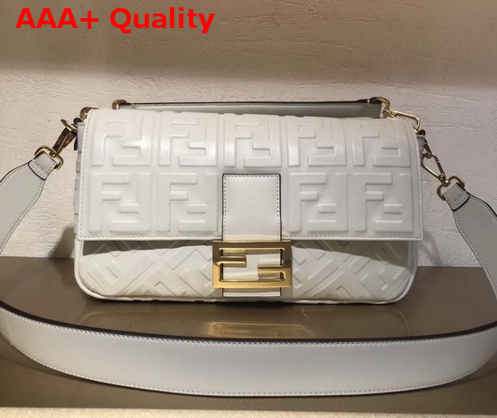 Fendi Baguette Large Bag in White Lambskin with All Over FF Motif Replica