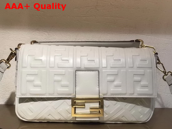 Fendi Baguette Large Bag in White Lambskin with All Over FF Motif Replica