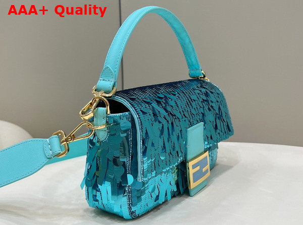 Fendi Baguette Light Blue Sequin and Leather Bag Replica