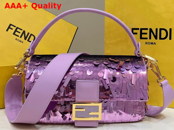 Fendi Baguette Lilac Sequin and Leather Bag Replica