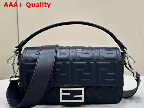 Fendi Baguette Midnight Blue Nappa Leather Bag with FF Motif Replica