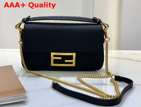 Fendi Baguette Mini Bag in Black Romano Leather Replica