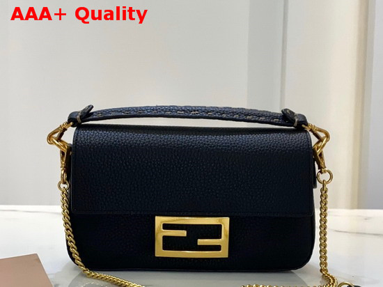 Fendi Baguette Mini Bag in Black Romano Leather Replica