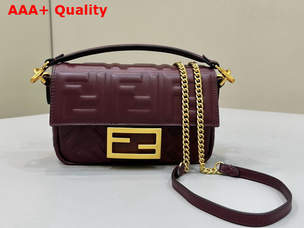 Fendi Baguette Mini Burgundy Nappa Leather Bag with FF Motif Replica