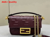 Fendi Baguette Mini Burgundy Nappa Leather Bag with FF Motif Replica