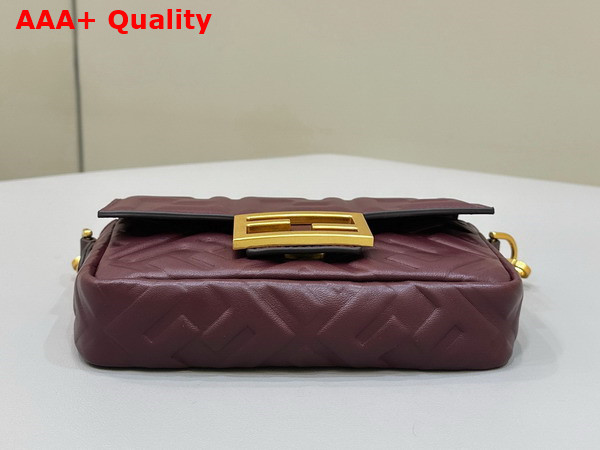 Fendi Baguette Mini Burgundy Nappa Leather Bag with FF Motif Replica