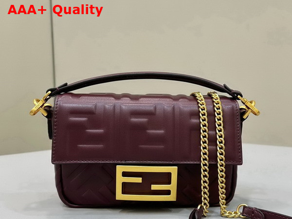 Fendi Baguette Mini Burgundy Nappa Leather Bag with FF Motif Replica