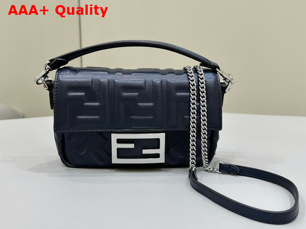 Fendi Baguette Mini Midnight Blue Nappa Leather Bag with FF Motif Replica