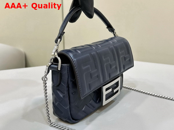 Fendi Baguette Mini Midnight Blue Nappa Leather Bag with FF Motif Replica