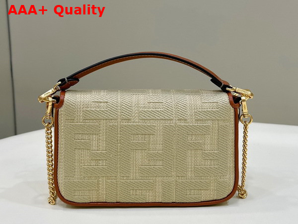 Fendi Baguette Mini Natural Straw Bag with FF Embroidery Beige Replica