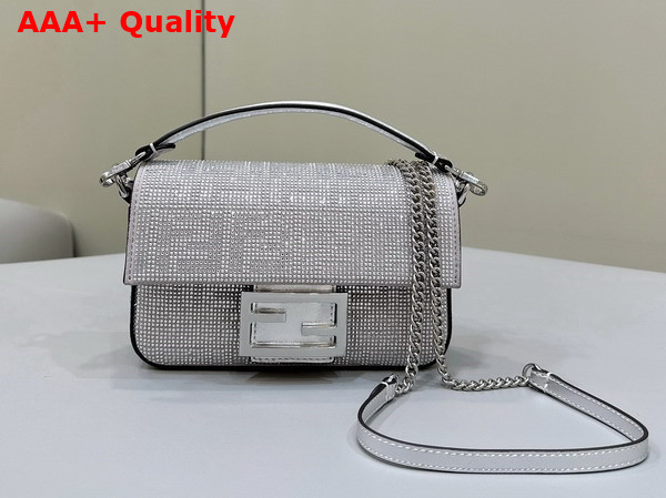 Fendi Baguette Mini Silver Leather Bag with Crystal FF Motif Replica