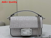 Fendi Baguette Mini Silver Leather Bag with Crystal FF Motif Replica