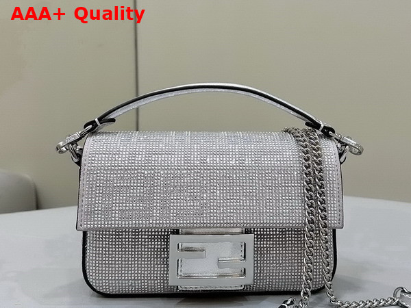 Fendi Baguette Mini Silver Leather Bag with Crystal FF Motif Replica