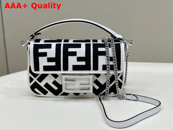 Fendi Baguette Mini White and Black Canvas Bag with FF Embroidery Replica