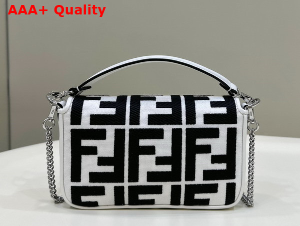 Fendi Baguette Mini White and Black Canvas Bag with FF Embroidery Replica