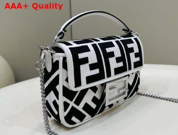 Fendi Baguette Mini White and Black Canvas Bag with FF Embroidery Replica