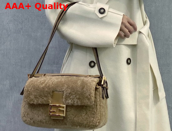 Fendi Baguette Multi Bag with Double Sided Design Made of Soft Beige Merino Sheepskin and Decorated On Both Sides with FF Clasp Replica