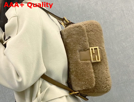 Fendi Baguette Multi Bag with Double Sided Design Made of Soft Beige Merino Sheepskin and Decorated On Both Sides with FF Clasp Replica