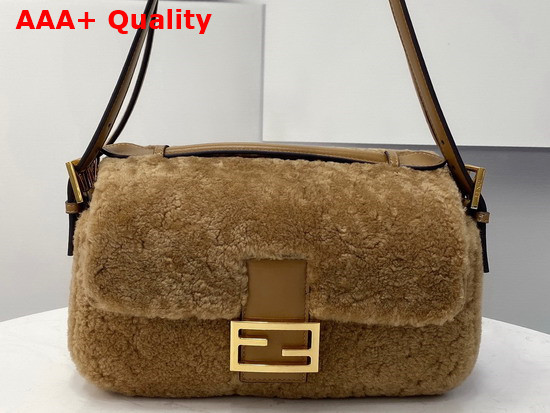 Fendi Baguette Multi Bag with Double Sided Design Made of Soft Beige Merino Sheepskin and Decorated On Both Sides with FF Clasp Replica