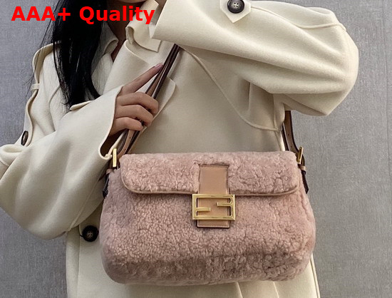 Fendi Baguette Multi Bag with Double Sided Design Made of Soft Pale Pink Merino Sheepskin and Decorated On Both Sides with FF Clasp Replica