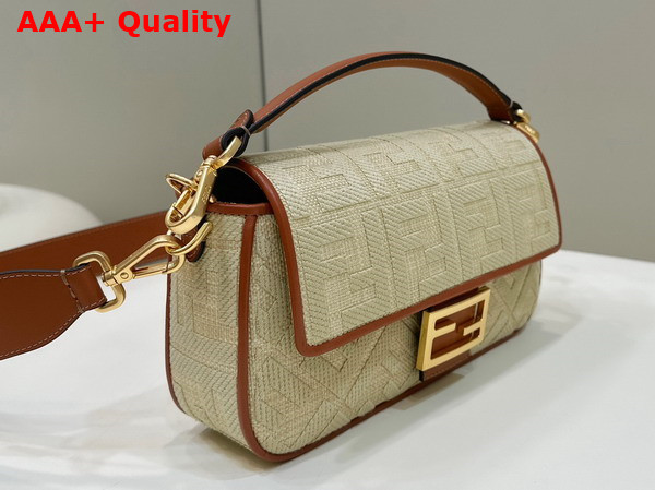 Fendi Baguette Natural Straw Bag with FF Embroidery Beige Replica