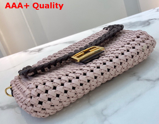 Fendi Baguette Pink Leather Interlace Bag Replica