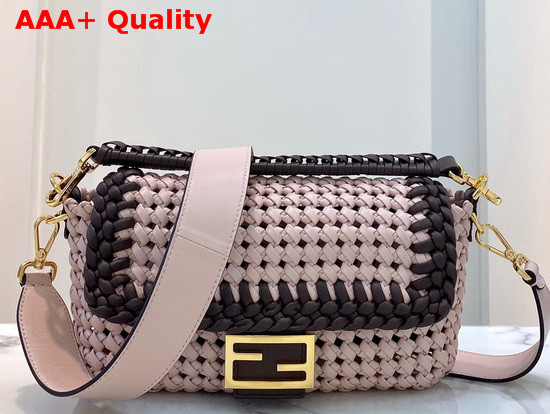 Fendi Baguette Pink Leather Interlace Bag Replica