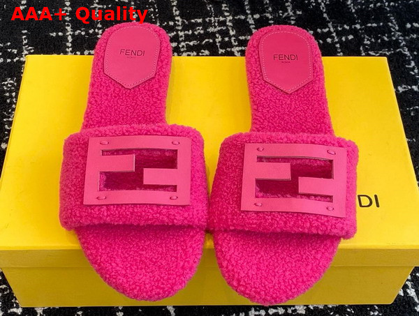 Fendi Baguette Pink Shearling Slides Replica