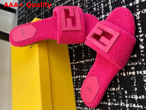 Fendi Baguette Pink Shearling Slides Replica