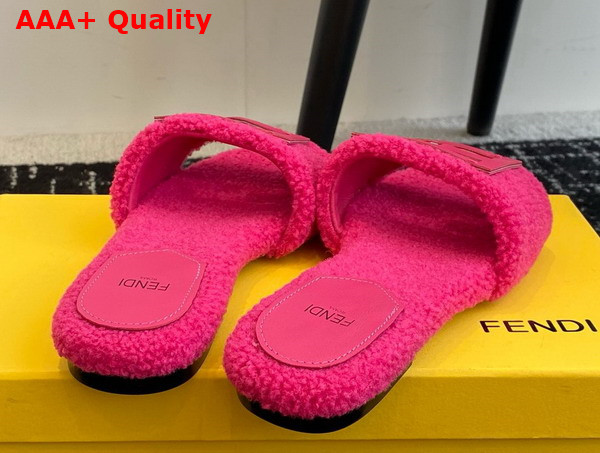 Fendi Baguette Pink Shearling Slides Replica