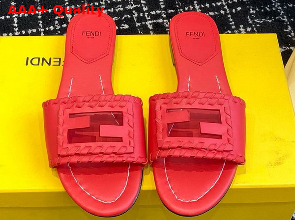 Fendi Baguette Red Leather Slides Replica