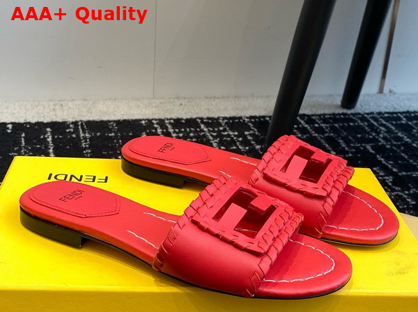 Fendi Baguette Red Leather Slides Replica