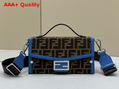 Fendi Baguette Soft Trunk Bag Brown Fabric with Blue Leather Trim Replica