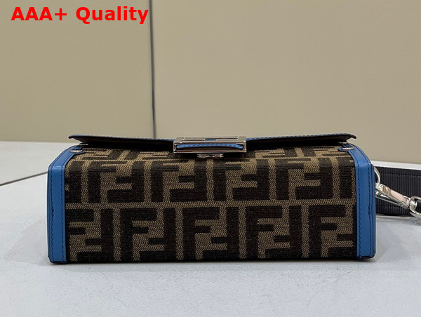 Fendi Baguette Soft Trunk Bag Brown Fabric with Blue Leather Trim Replica