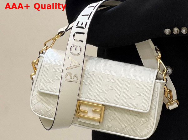 Fendi Baguette White FF Canvas Bag Replica