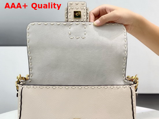 Fendi Baguette White Full Grain Leather Bag Replica