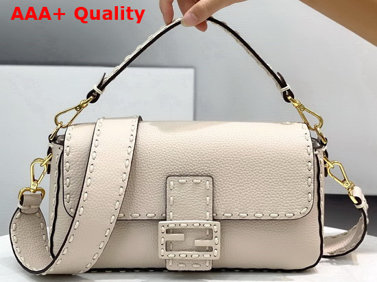 Fendi Baguette White Full Grain Leather Bag Replica