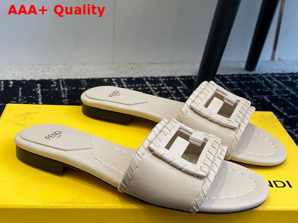 Fendi Baguette White Leather Slides Replica