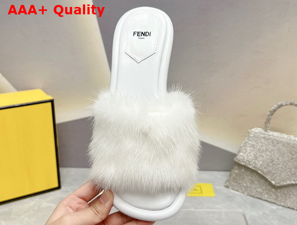 Fendi Baguette White Mink Slides Replica