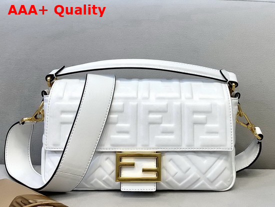 Fendi Baguette White Nappa Leather FF Bag Replica