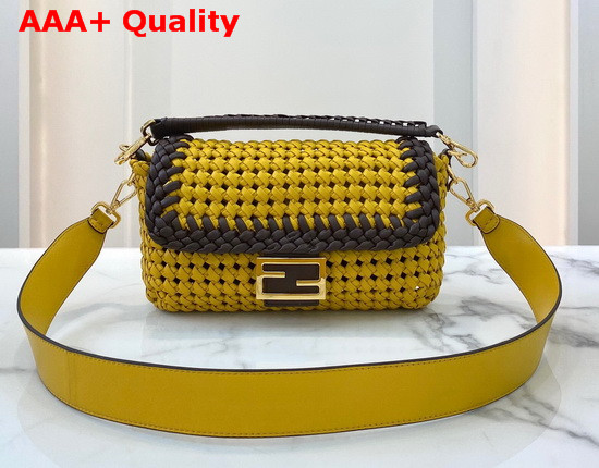 Fendi Baguette Yellow Leather Interlace Bag Replica