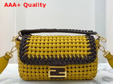 Fendi Baguette Yellow Leather Interlace Bag Replica